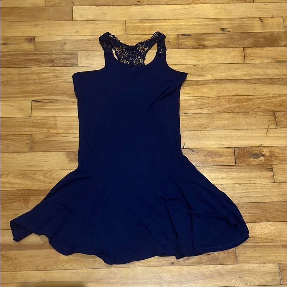 Elegant Navy Blue Lace-Back Dress Girl 7-8